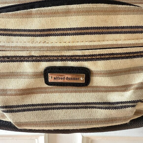 Alfred Dunner Shoulder Bag Beige Brown Striped Organizer Style Purse Pockets - Picture 9 of 11